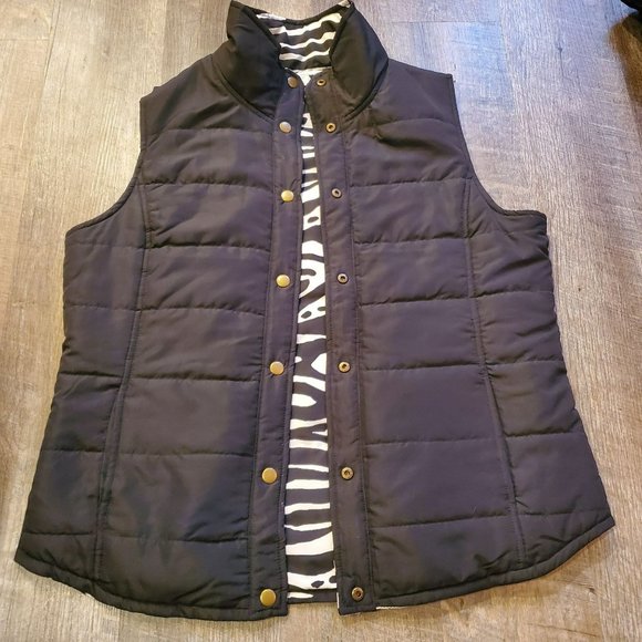 NO BRAND Jackets & Blazers - REVERSIBLE (NO BRAND) VEST BLACK/ZEBRA BUTTON UP SIZE MEDIUM